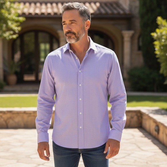 Kenneth Cole Reaction Slim Fit Dress Shirt 15.5 34/35 Lavender Purple - Picture 2 of 9